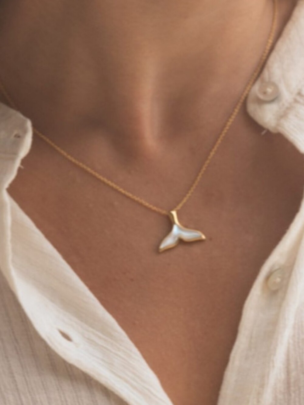 NEW! 18K Gold Plated White Enamel Whale Tail Pendant Necklace